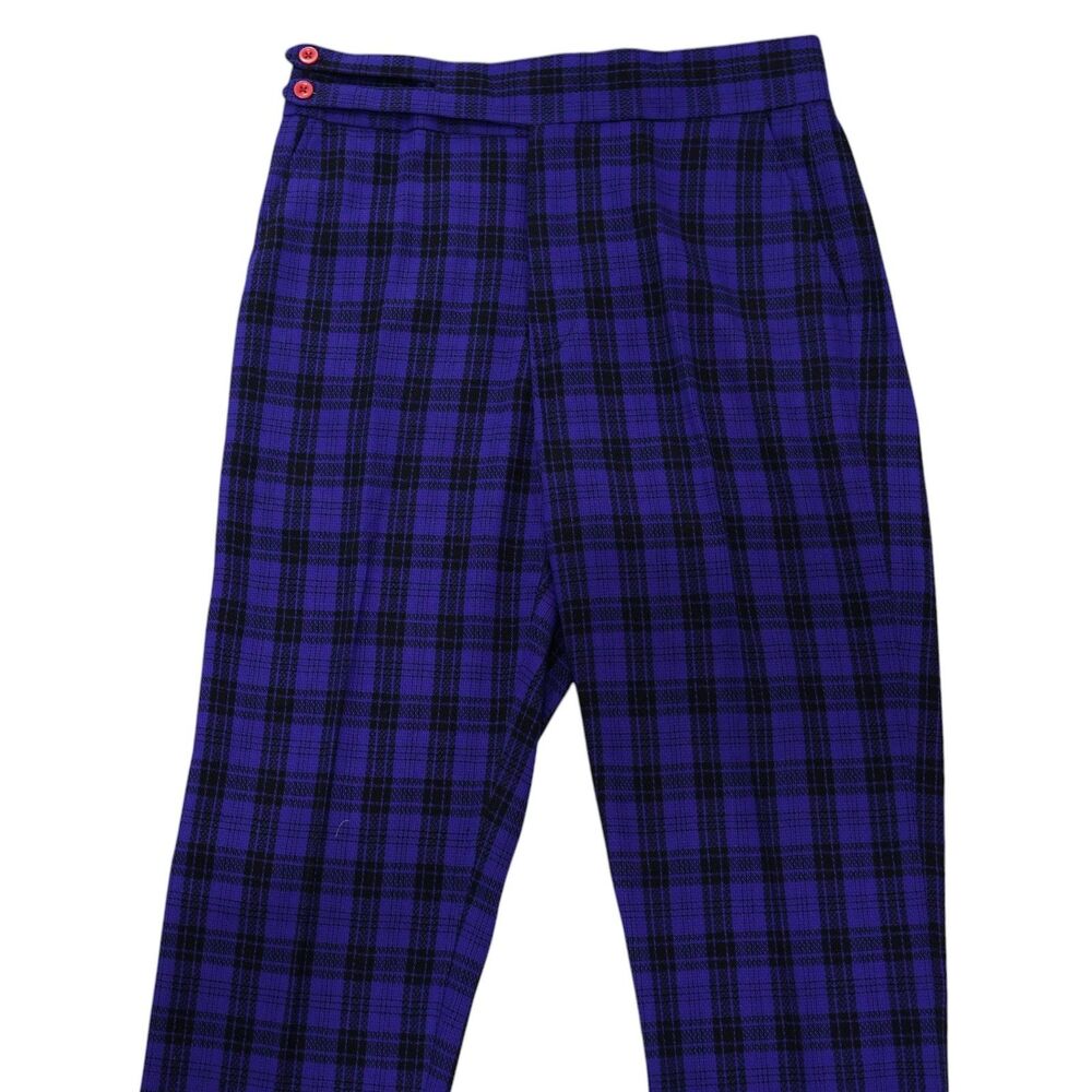 Mens 32 Gurkha Pants Blue Black Plaid Wool High Waist Straight Fit Trousers - Picture 3 of 6